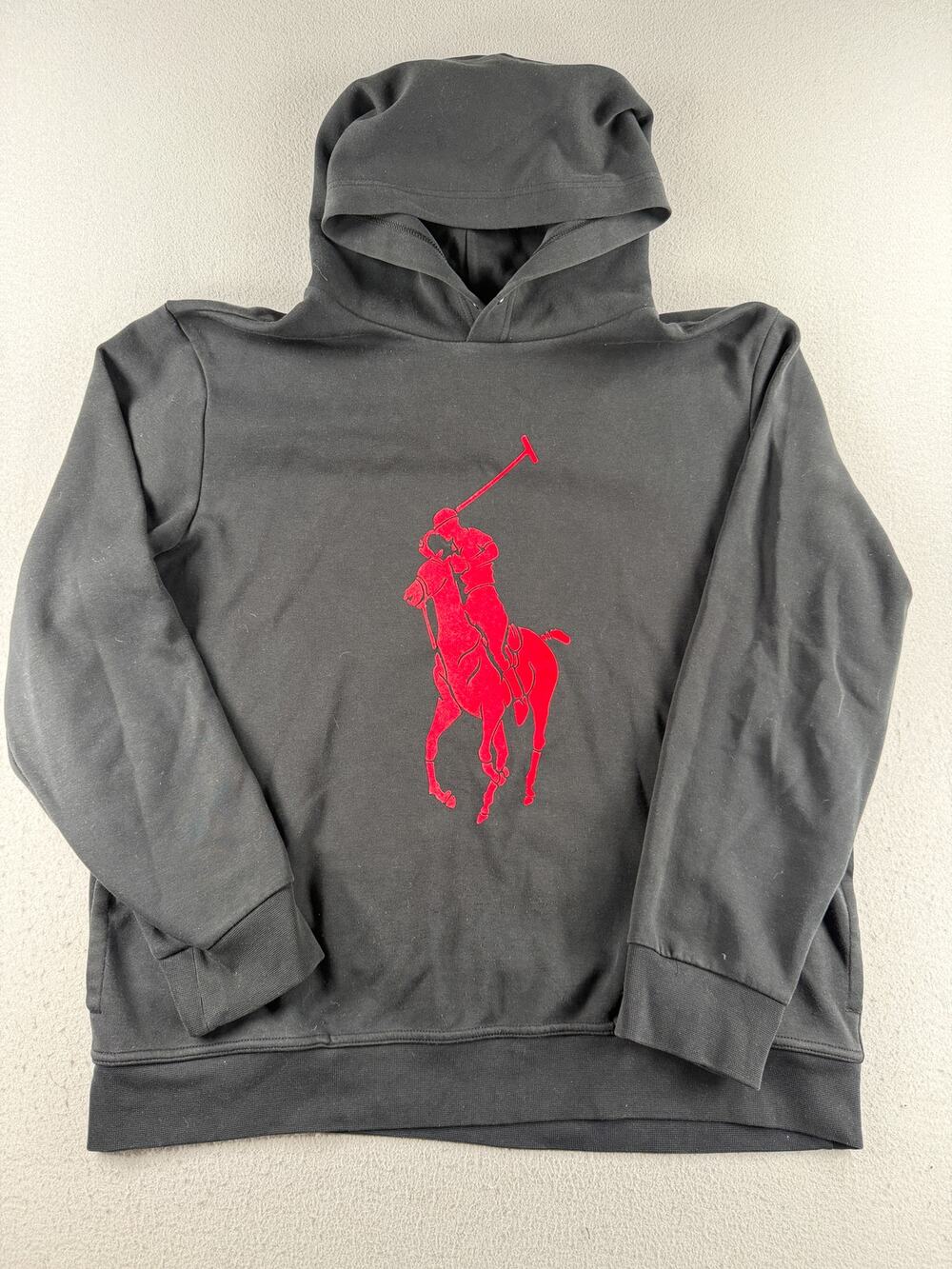 Polo Ralph Lauren Men's XL Black Hoodie Red Big Pony Logo Pullover Sweatshirt